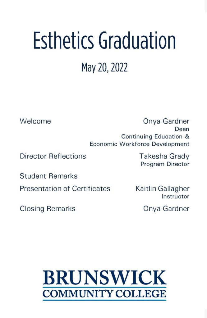 program page for esthetics graduation