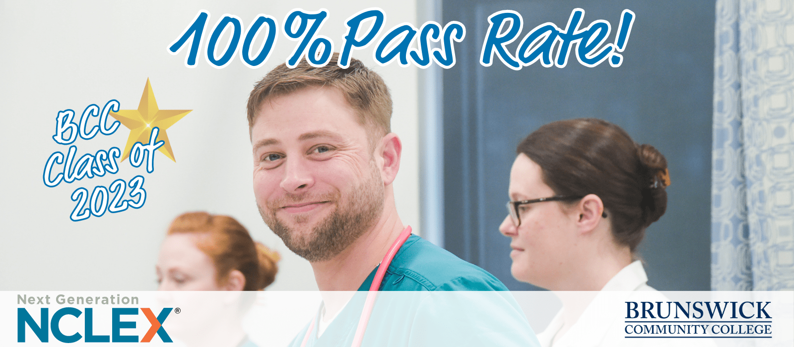 Nursing Students celebrating 100 percent rate on NCLEX-RN Exam