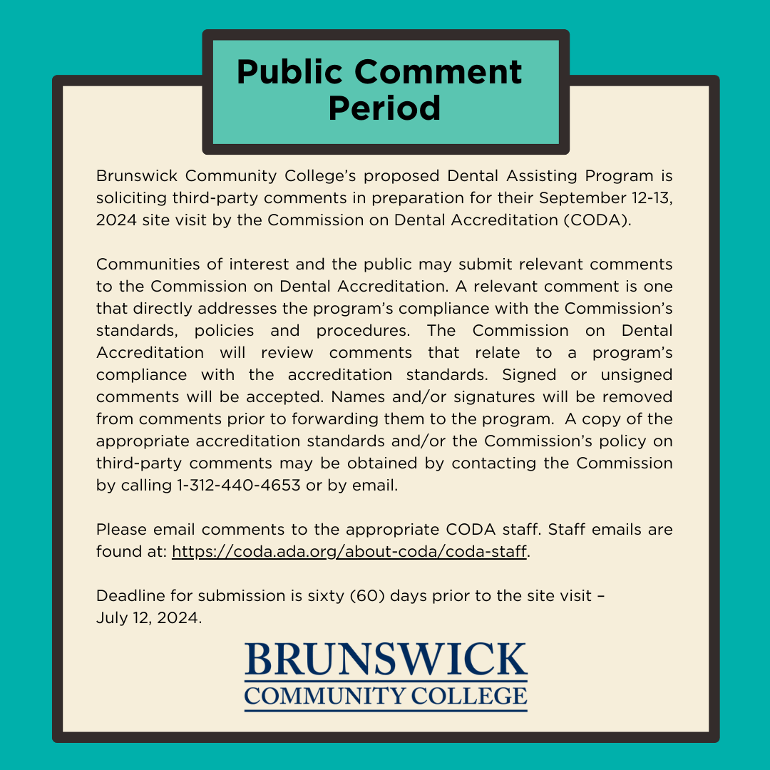 public comment period notice for proposed dental assisting program