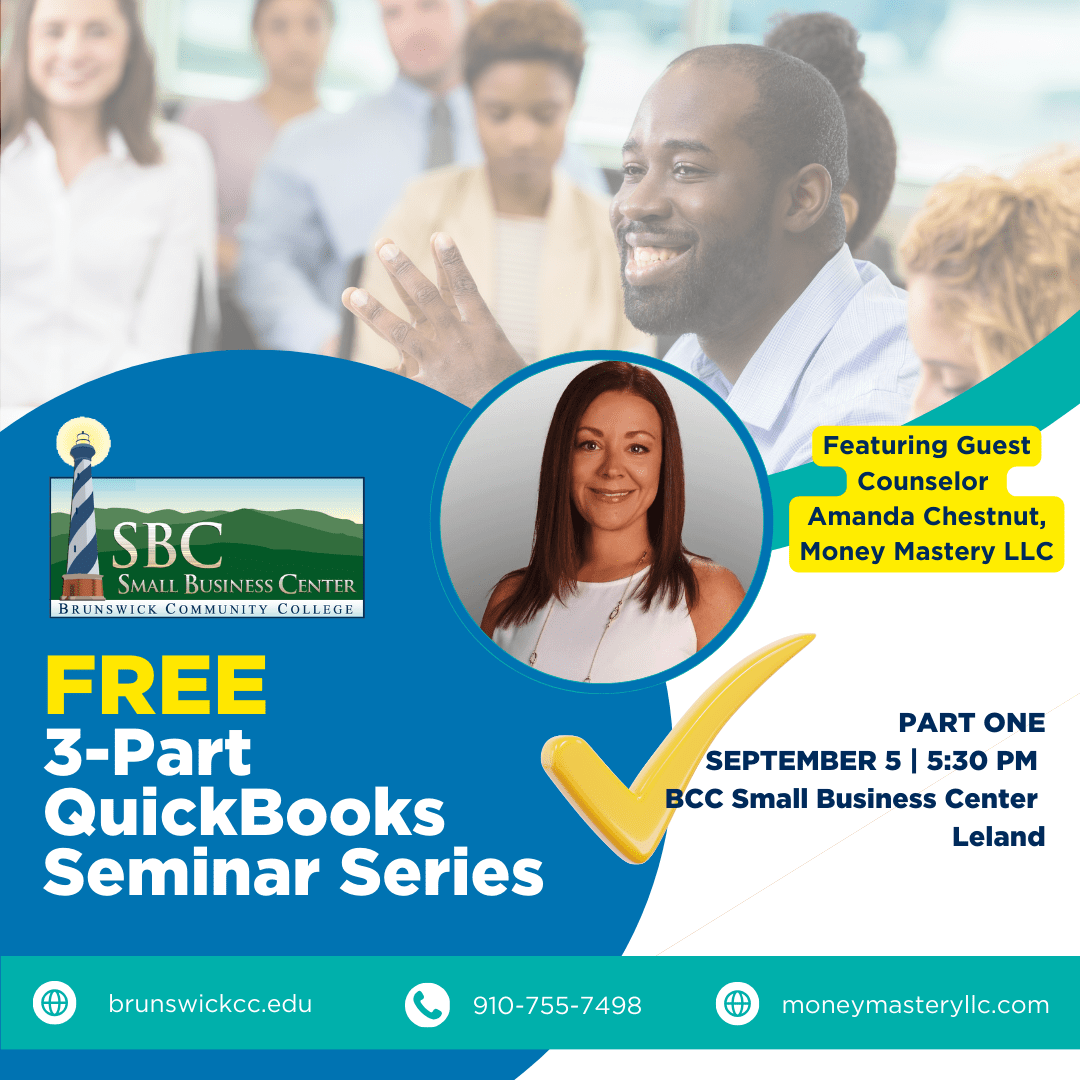 Graphic promoting a QuickBooks for Small Businesses Seminar Series