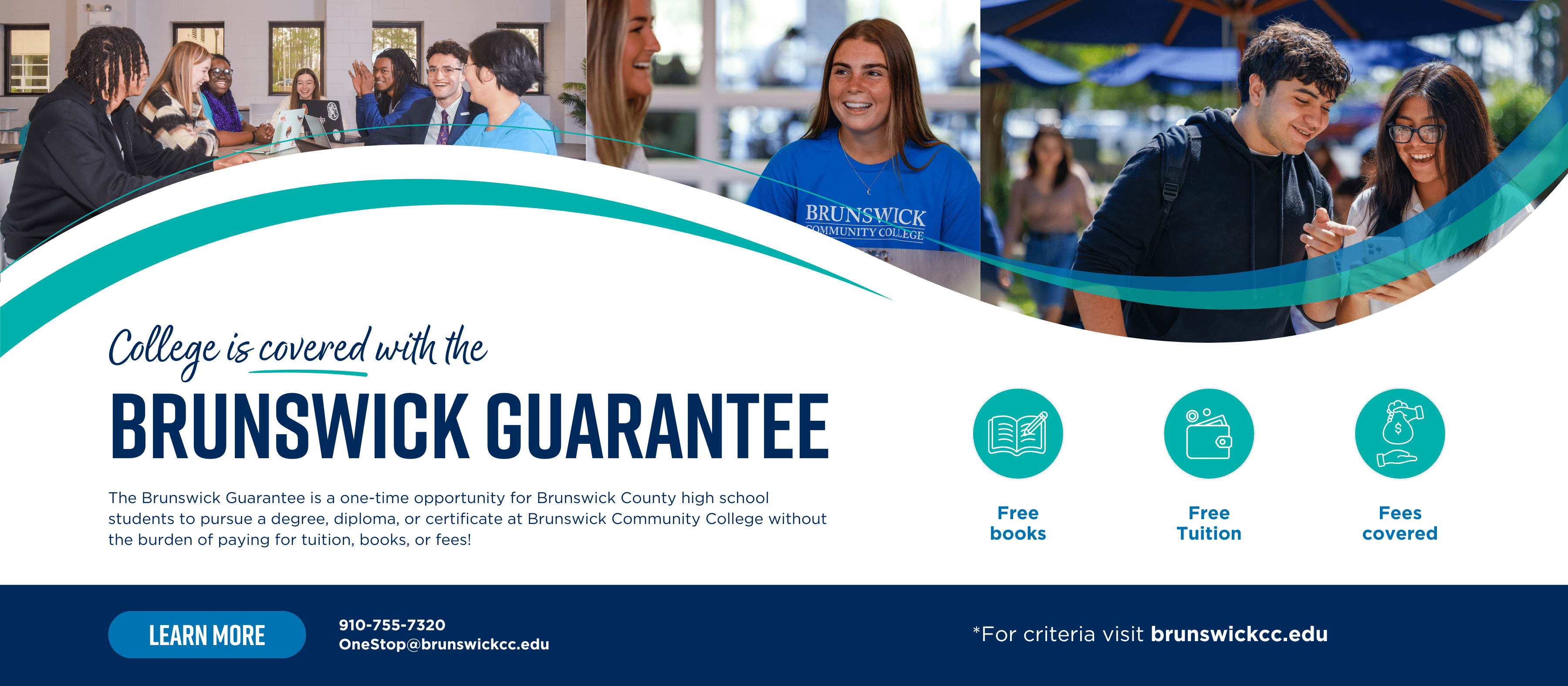 Photos of students in collage form with info on the Brunswick Guarantee