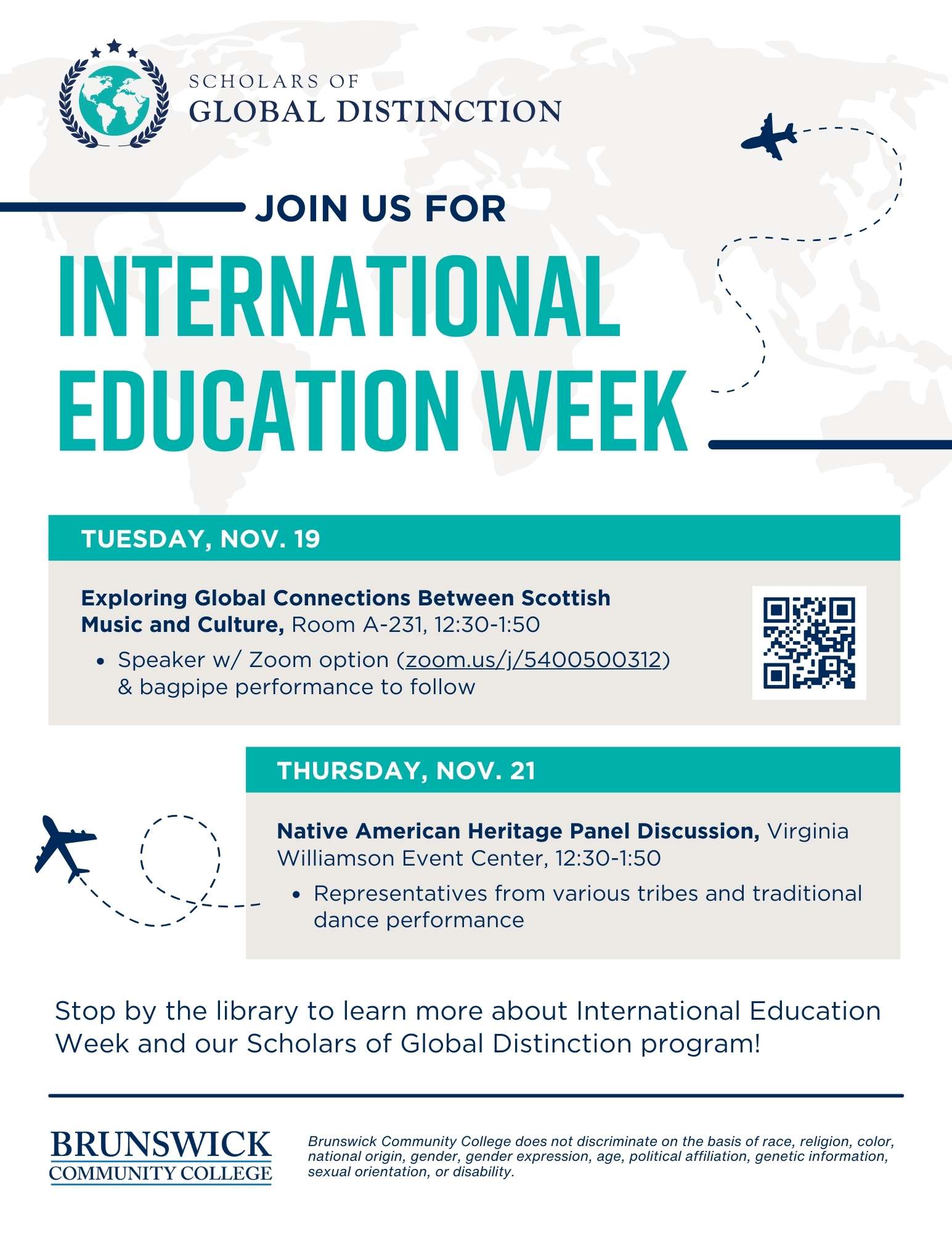 International Education Week Flyer describing special events on Nov. 19 and 21