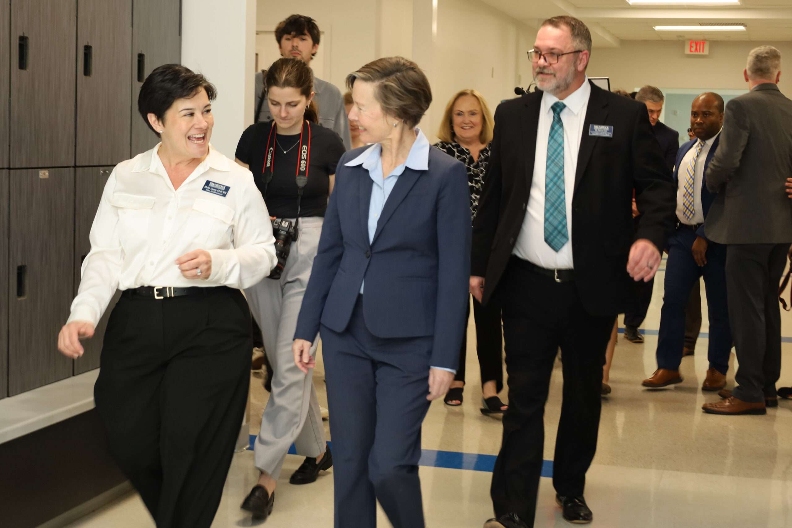 Dr. Molly Curry, Lt. Governor Rachel Hunt, and Dr. Kevin Lee touring the BCC Health Sciences Building