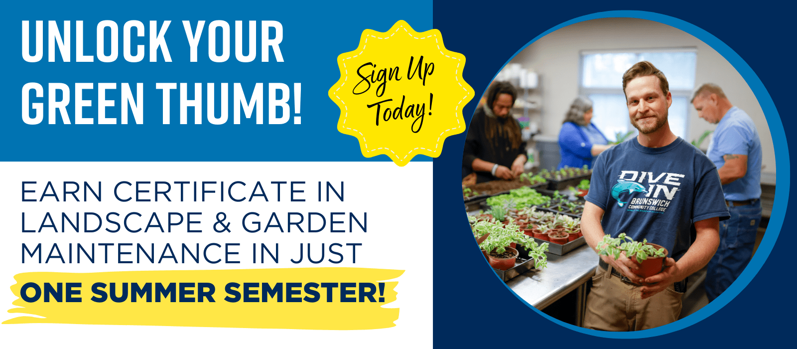 Banner announcing garden and landscaping certificate program for summer