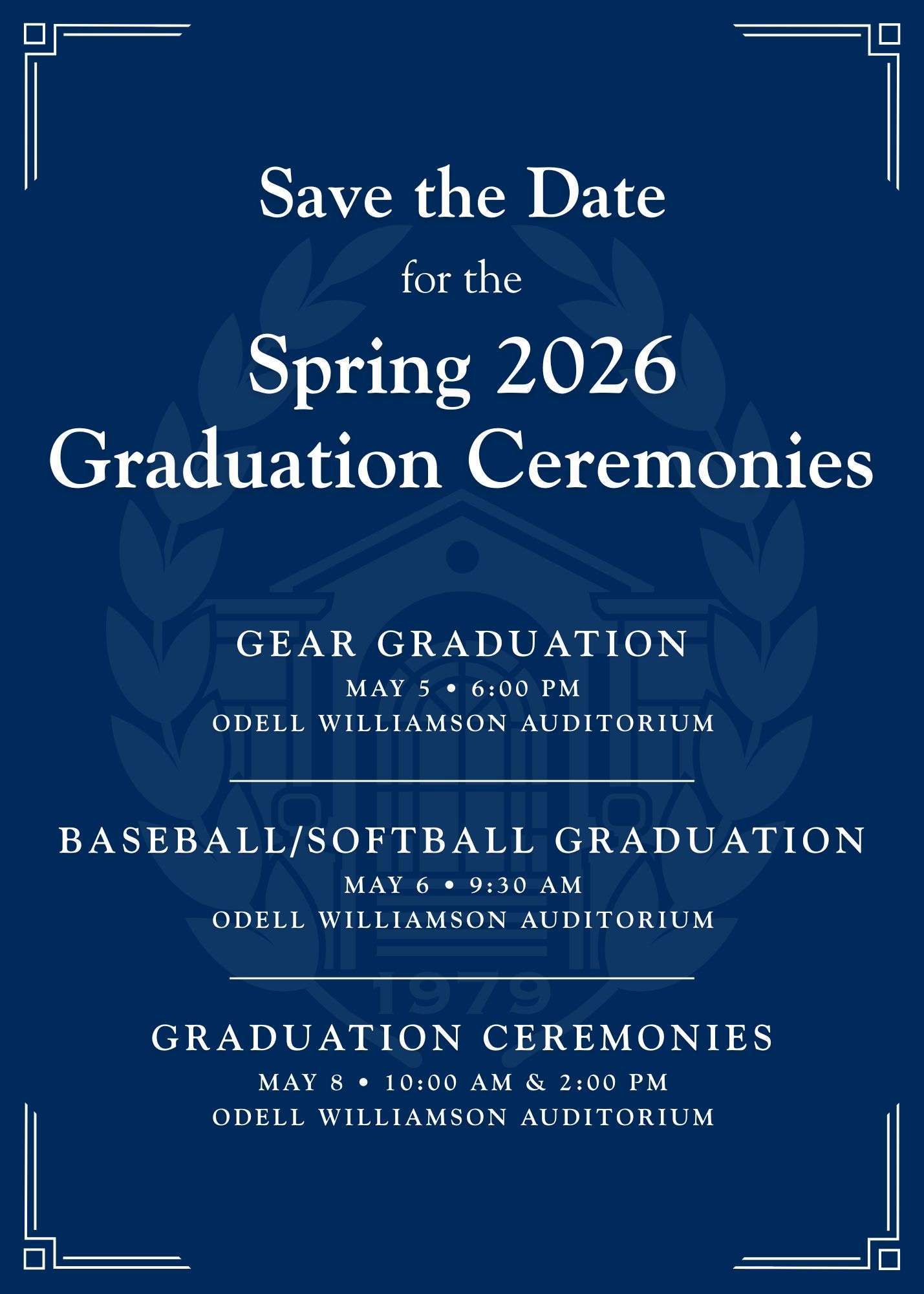Spring 2026 Commencement Save the Date card