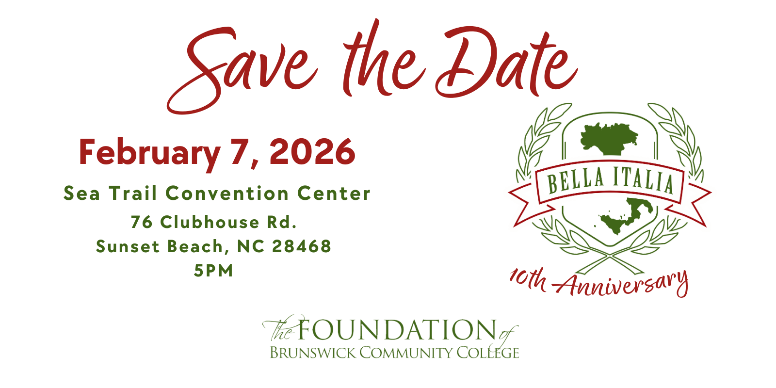 Bella Italia Logo with Save the Date event info