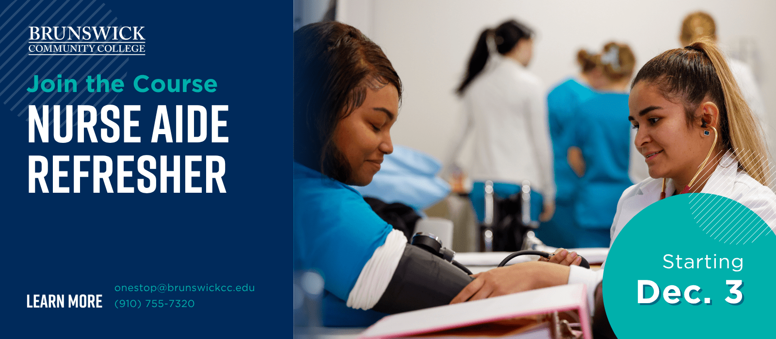 Two nursing students practicing blood pressure checks
