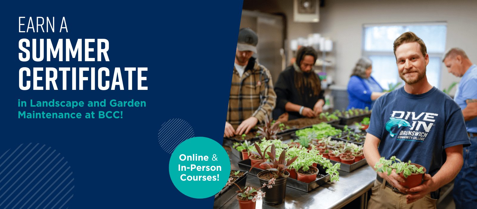 Horticulture students potting plants