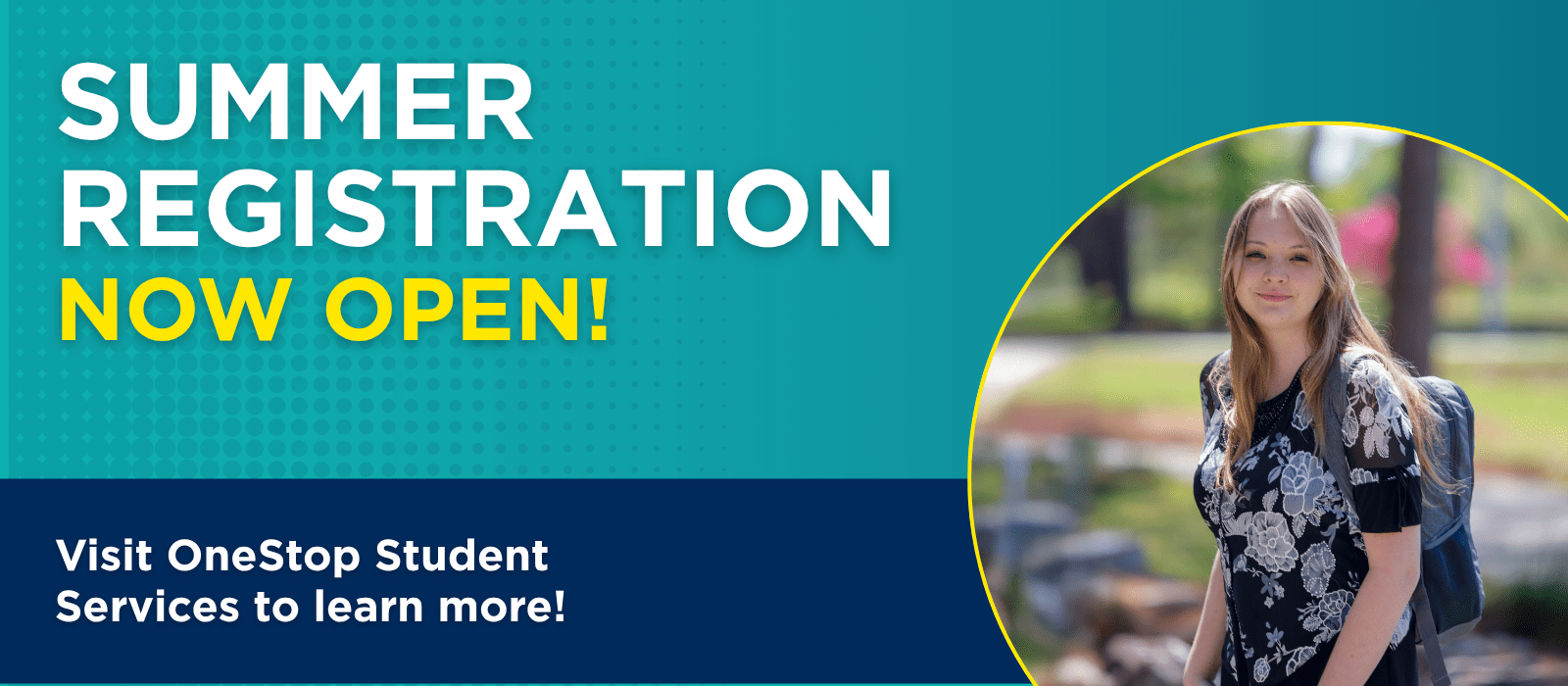 A female student wearing a backpack on campus