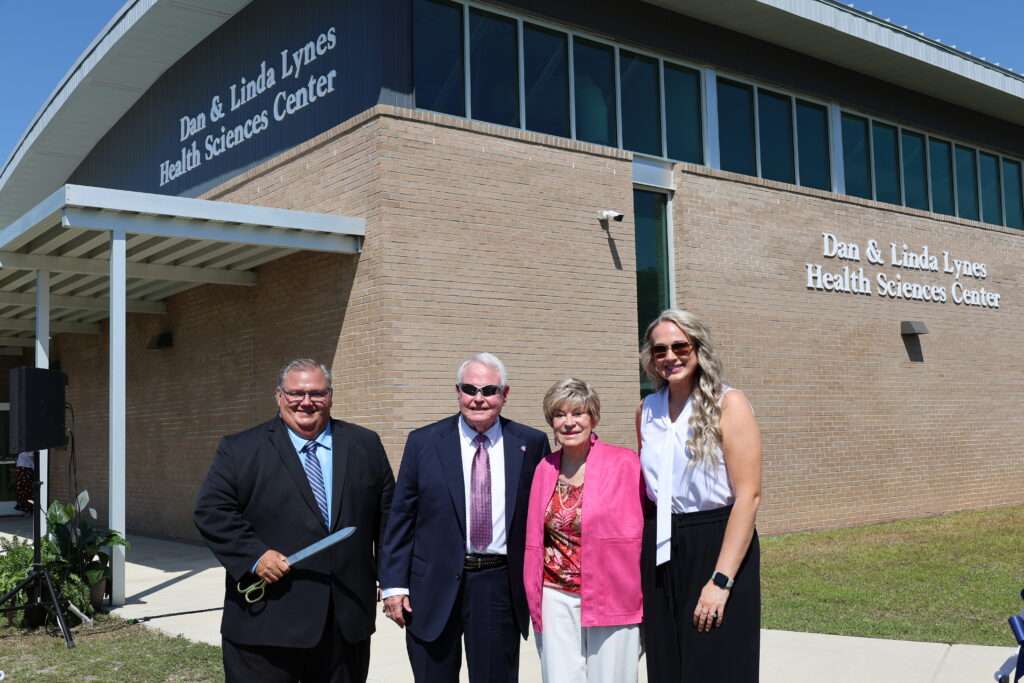 images showcasing the inside and outside of the Dan and Linda Lynes Health Sciences Center