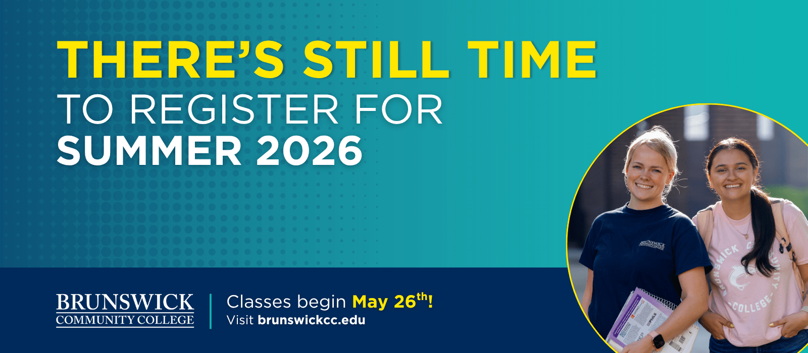 Summer Registration banner with two female students smiling