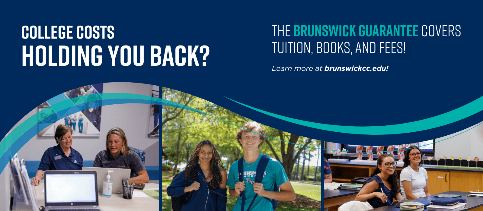 A banner graphic with students promoting Brunswick Guarantee